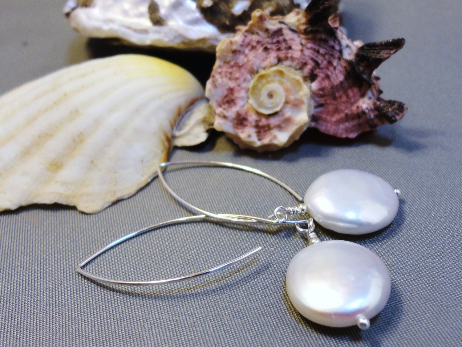 Full Moon Earrings - Sterling Silver and Coin Pearls