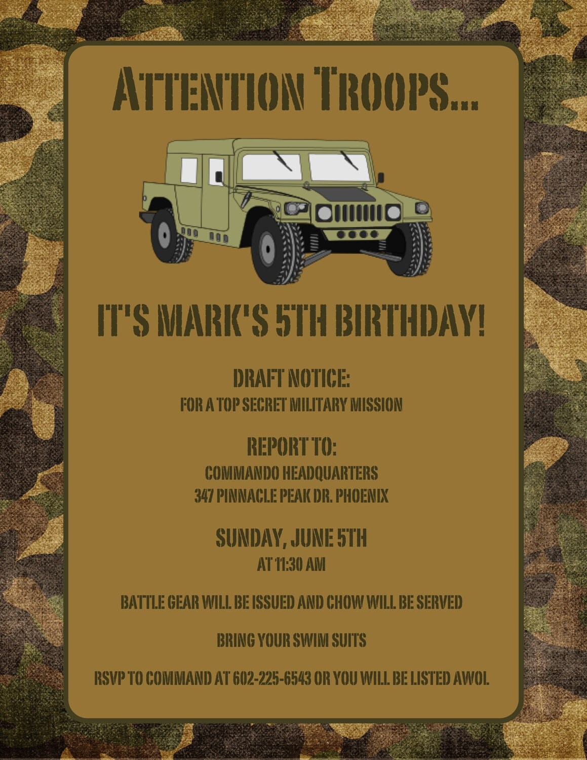 Army Birthday Invites