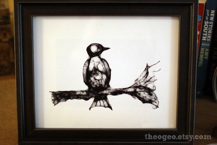 Scribbled Bird on Branch 4x6 digital art print (additional sizes available)