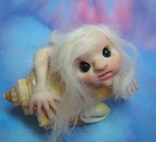 Farryl d'Mer Urchin Elf Mermaid in a 2&3/4" shell OOAK SCULPT by Ann Galvin Coupon Code GOBLINRY