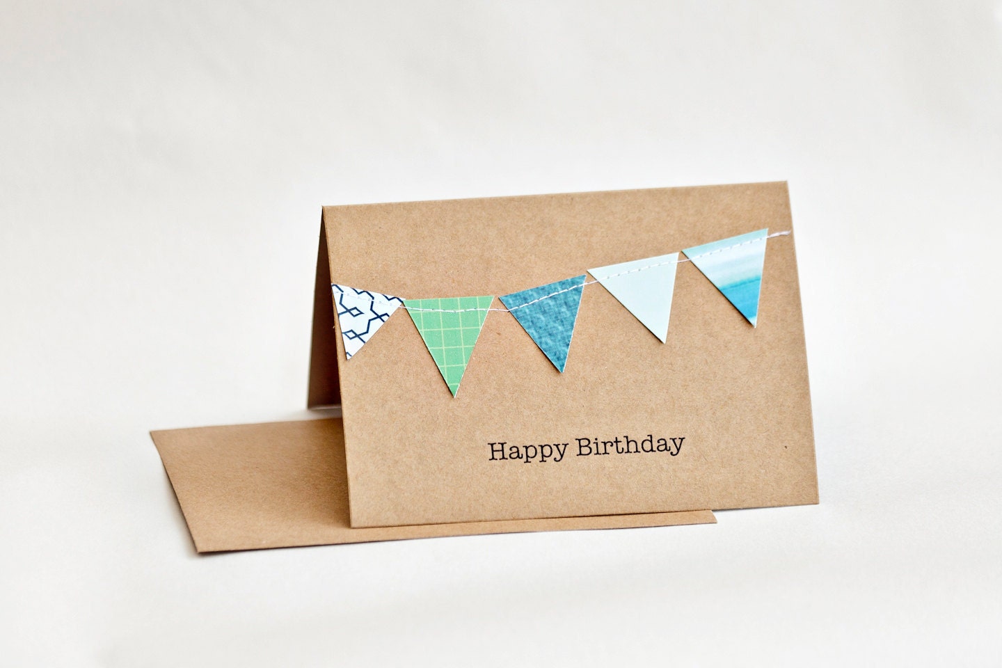 Happy Birthday Card with Mini Bunting (Green and Blue)