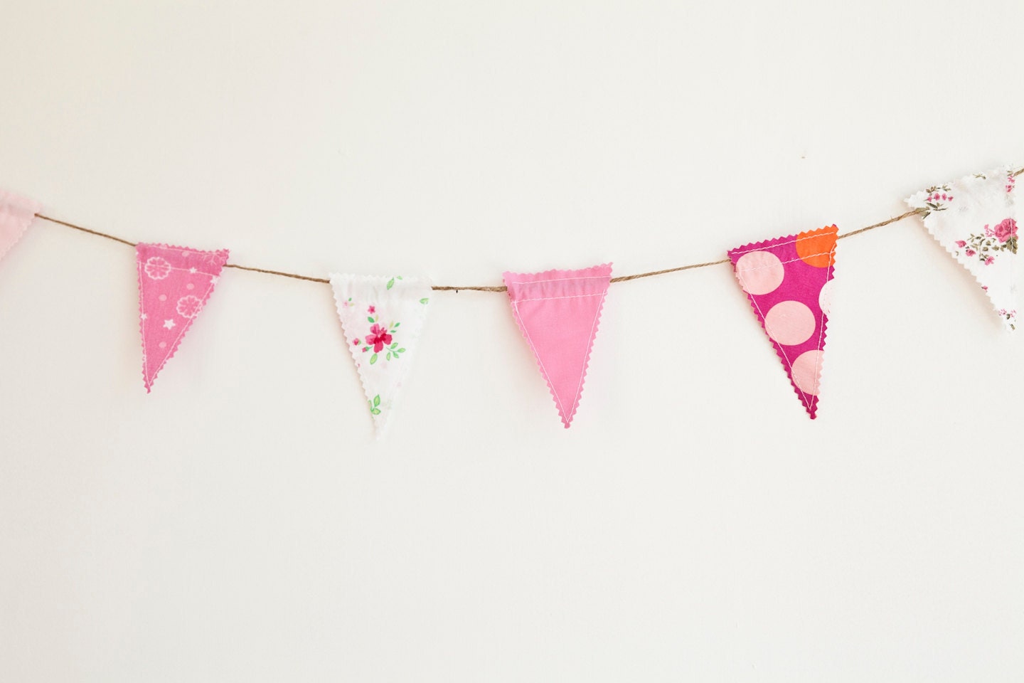 Pink Fabric  and Twine Bunting/ Garland (6ft) Perfect for parties and baby showers