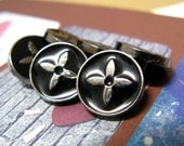 Lot 10 Pieces of Classy Black Enamel Buttons.With Silver Brassicaceae Flower in Center. 0.47 inch