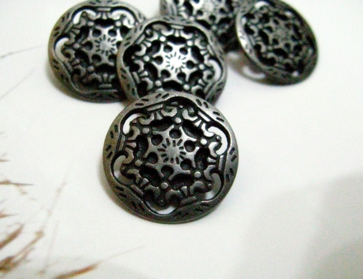 Mandala Metal Buttons - Set 10 So Special Open Work Roman-style Columns Around Shank Gunmetal uttons. 0.79 inch.