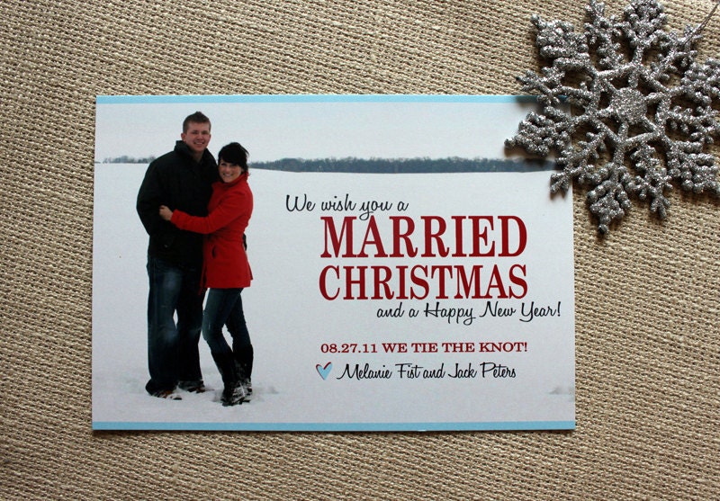 We wish you a MARRIED Christmas, Holiday Save the Date Card- 50 save the date cards and envelopes, FREE shipping