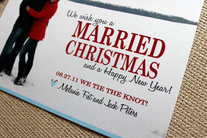 We wish you a MARRIED Christmas, Holiday Save the Date Card- 50 save the date cards and envelopes, FREE shipping