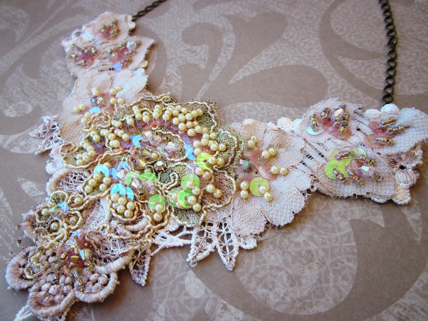 Light Peach Lace Necklace