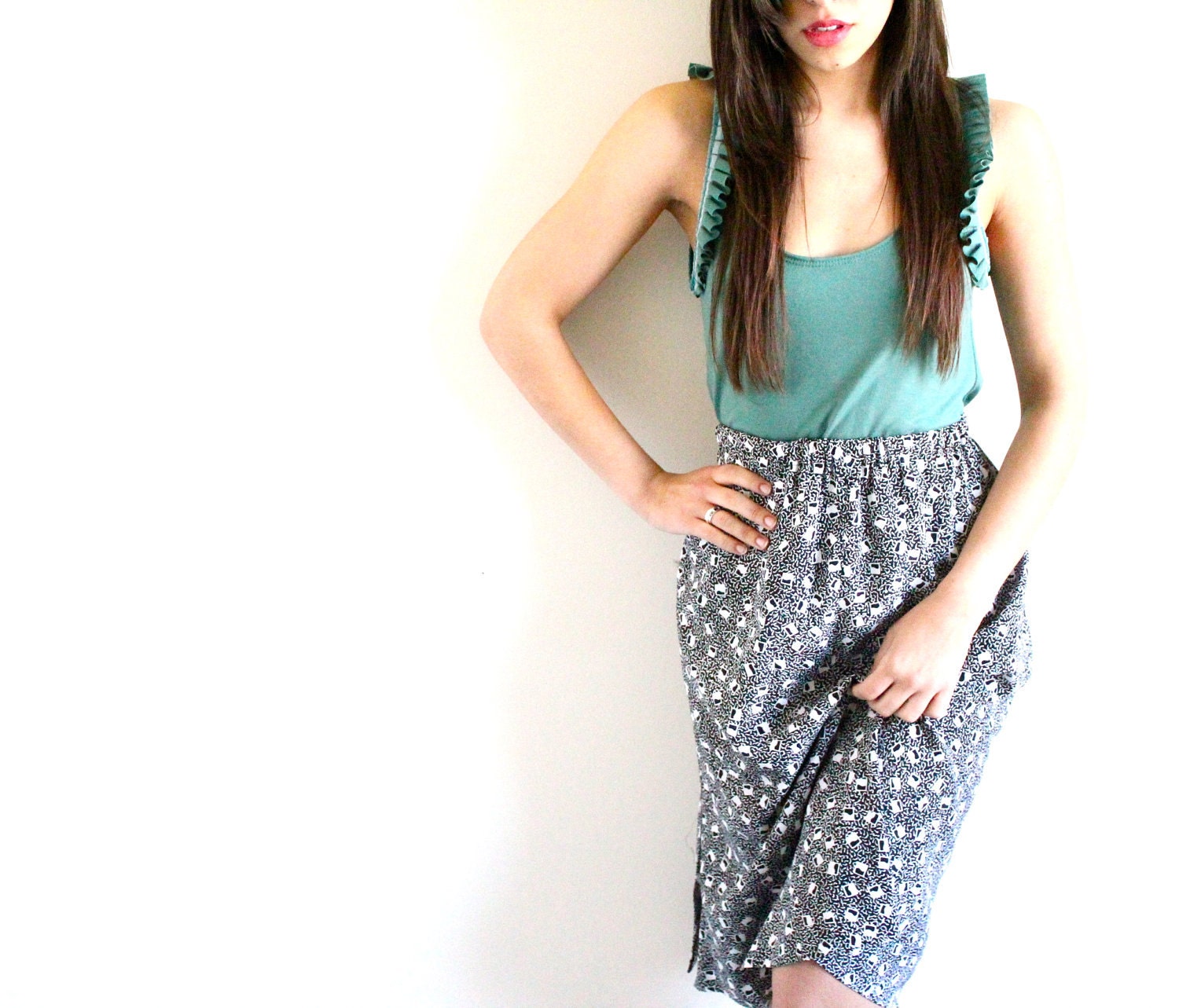 1980s Geometric Patterned High Waist Skirt - Small / Medium
