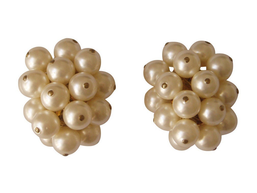 CHANEL Faux Pearl Cluster Earrings