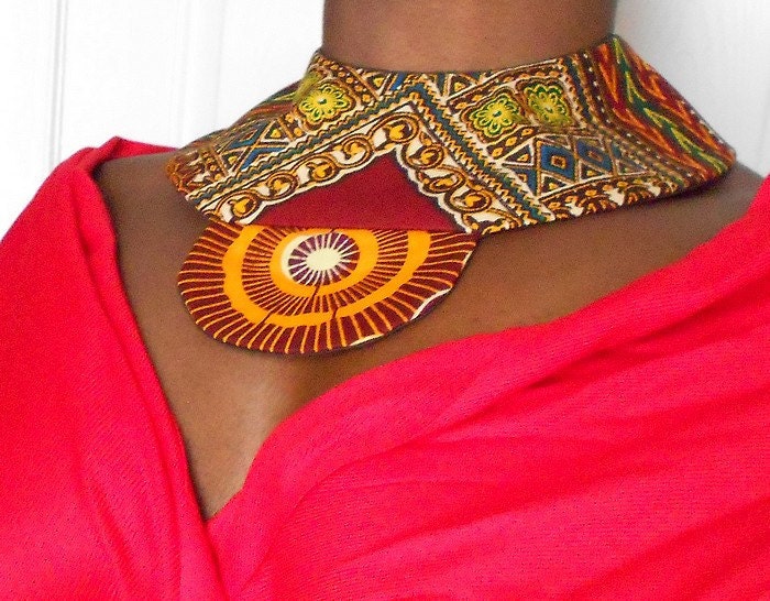 One of a Kind Tribal Collar, African Patchwork Bib necklace, Unique Dashiki necklace, handmade statement piece