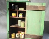 Vintage Distressed Painted Wood Cabinet with Door and Shelves / Supplies Storage / Pantry