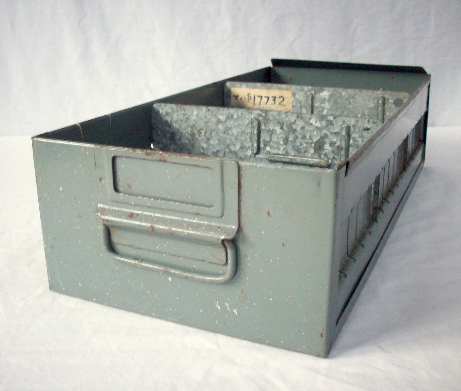 Vintage Industrial Steel Gray File Drawer with Dividers Handle and Label area