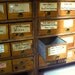 Vintage Hardware Store Bins and Plywood Shelving Cabinet / Pine