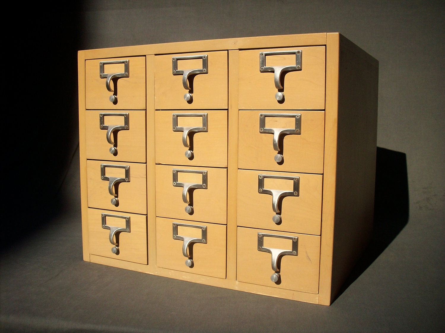 RESERVED for Erica S A L E Vintage Library Card Catalogue Drawers File with 12 Drawers / Office