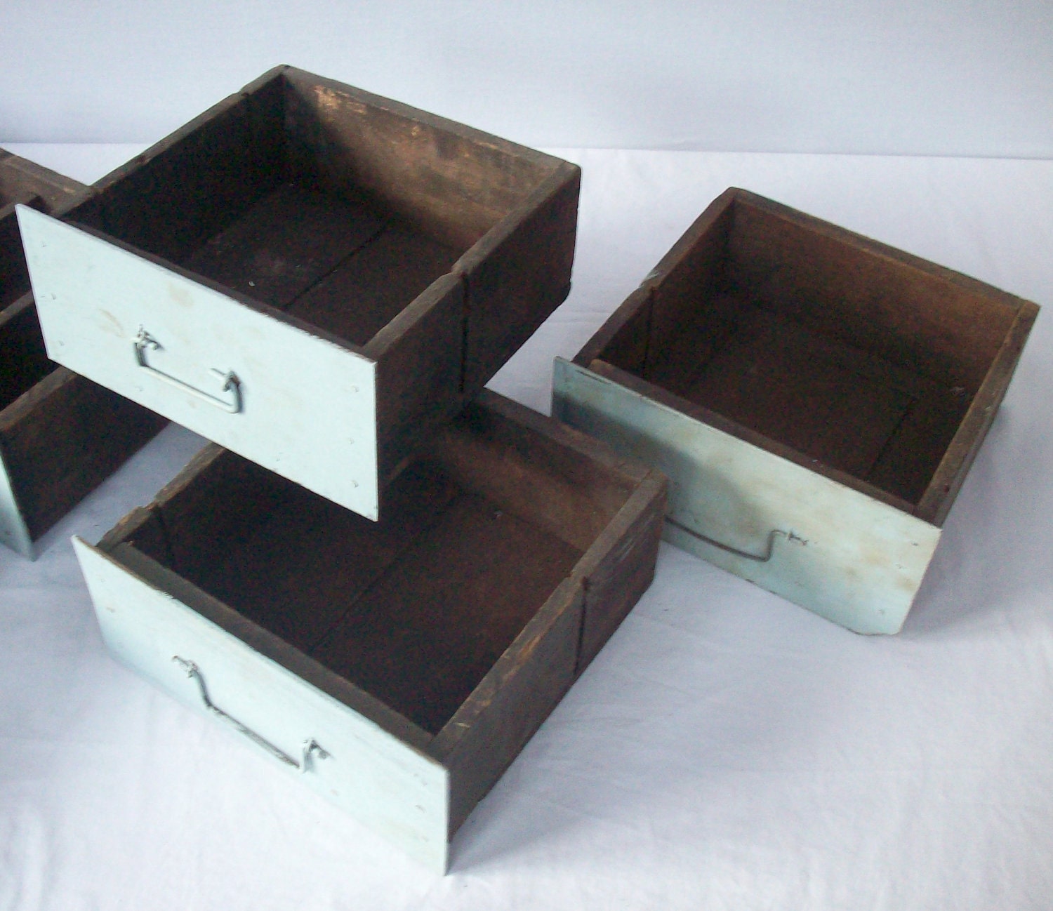 Vintage 6 Drawer Painted Wood Cabinet / Rustic Primitive Handmade / Industrial Storage