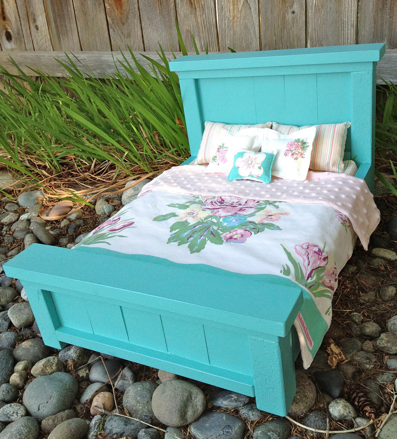 Turquoise - Aqua Farmhouse Doll Bed