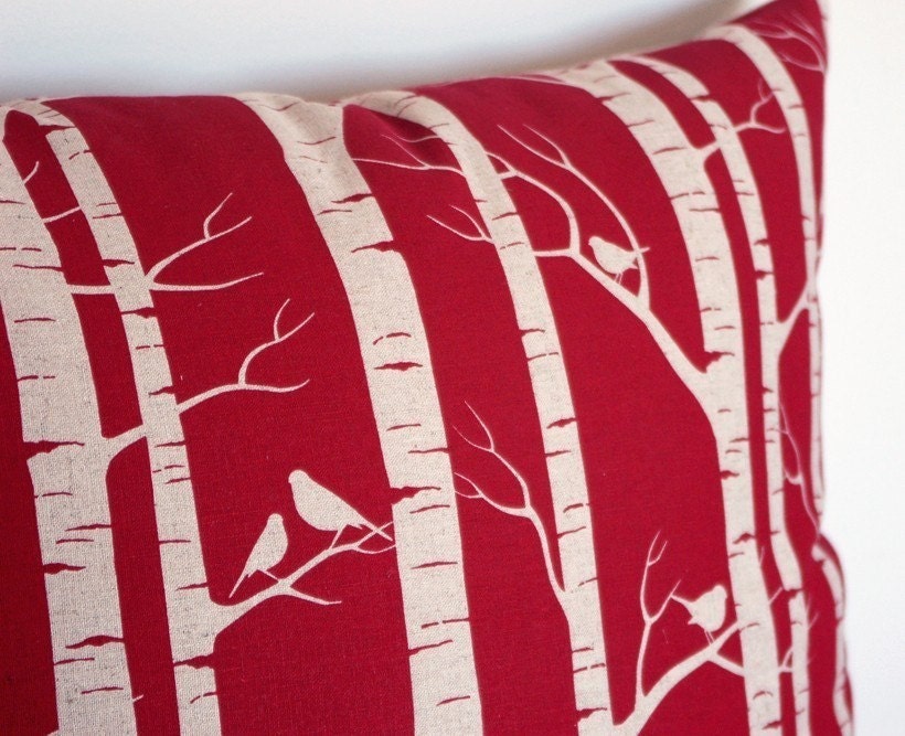 Hand-printed Fabric - Birch Forest in Red by Ink and Spindle (1/2 metre) - Organic cotton & hemp fabric