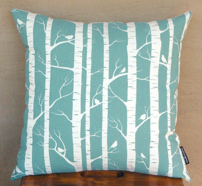 Fabric Hand-printed by Ink and Spindle - Birch Forest in Robins Egg - Screenprinted on organic cotton & hemp (1/2 metre)