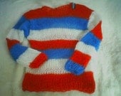 Mohair sweater by camdenlock clothing punk rock new colors red blue and white union jack stripe handmade knitting