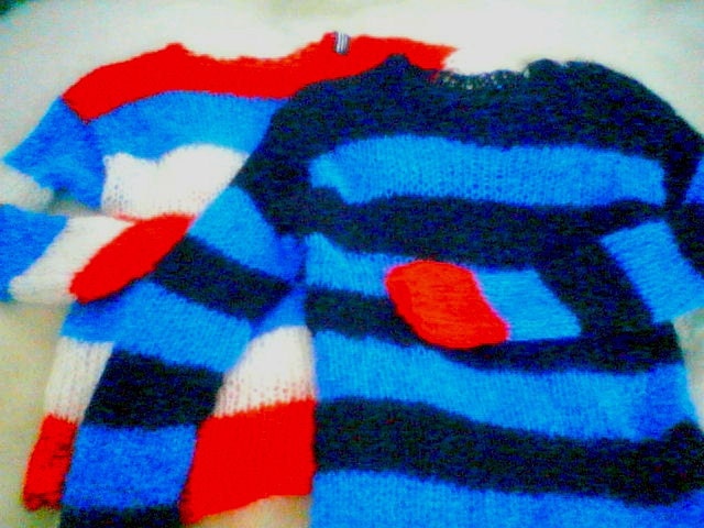 Mohair sweater by camdenlock clothing punk rock new colors blue and black stripe handmade knitting