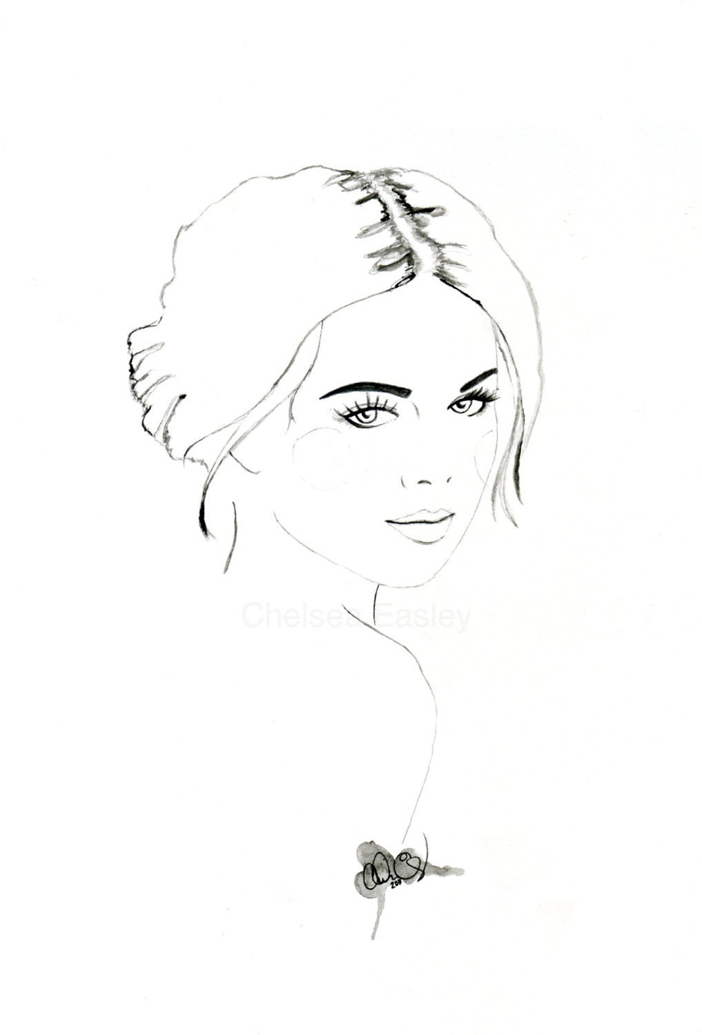 Featherhead No. 01 -- black and white original fashion illustration art print