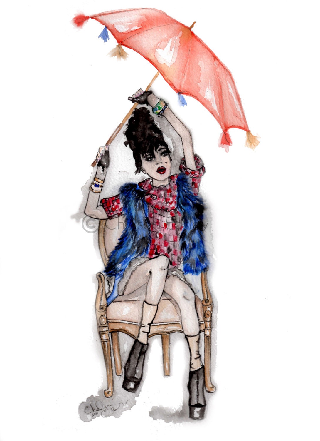 Juicy Rain Fashion Illustration -- watercolor fashion art print