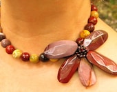 mustard gold and cranberry wine moukaite and garnet flower necklace