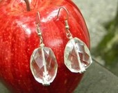 faceted colorless quartz gemstone earrings on sterling silver