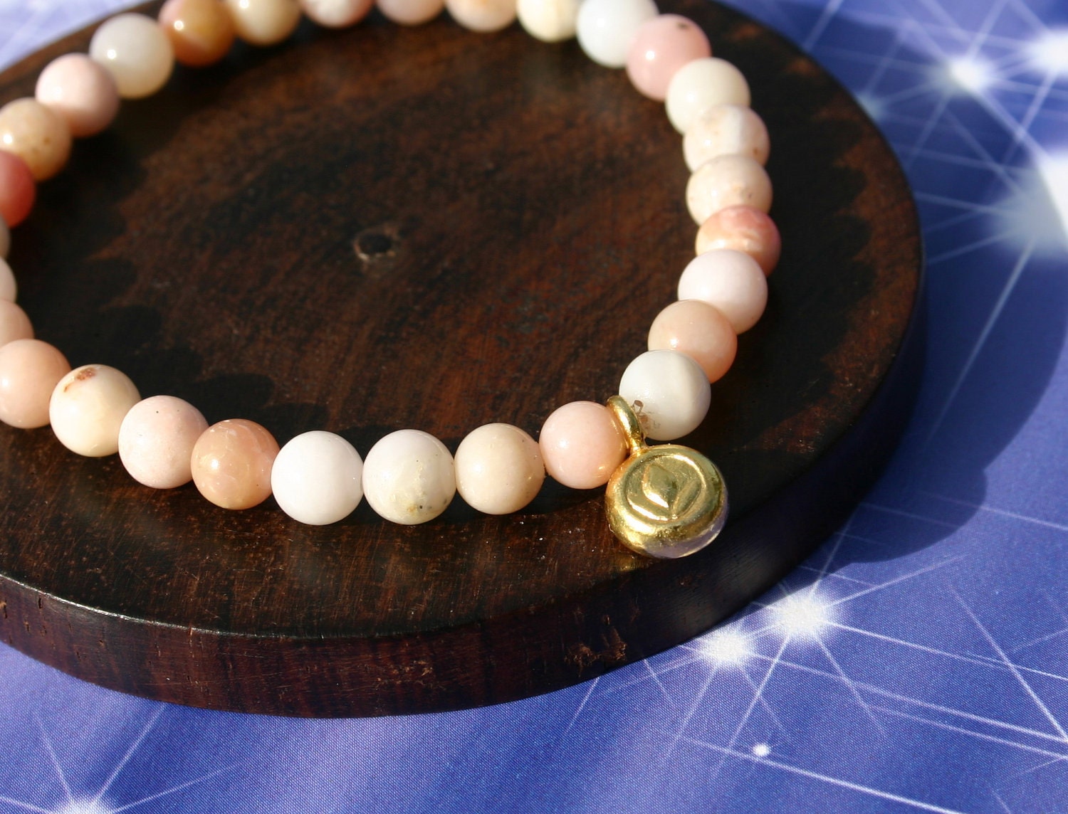 Pink Opal and Gold Lotus Yoga Bracelet