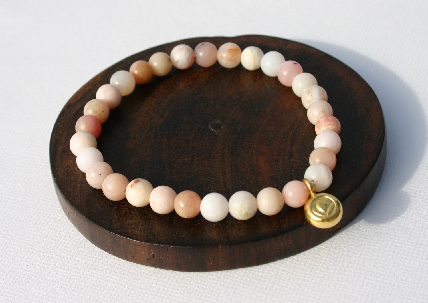 Pink Opal and Gold Lotus Yoga Bracelet