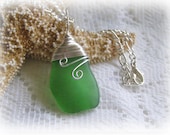Wire Wrapped Green Lake Erie Beach Glass Pendant