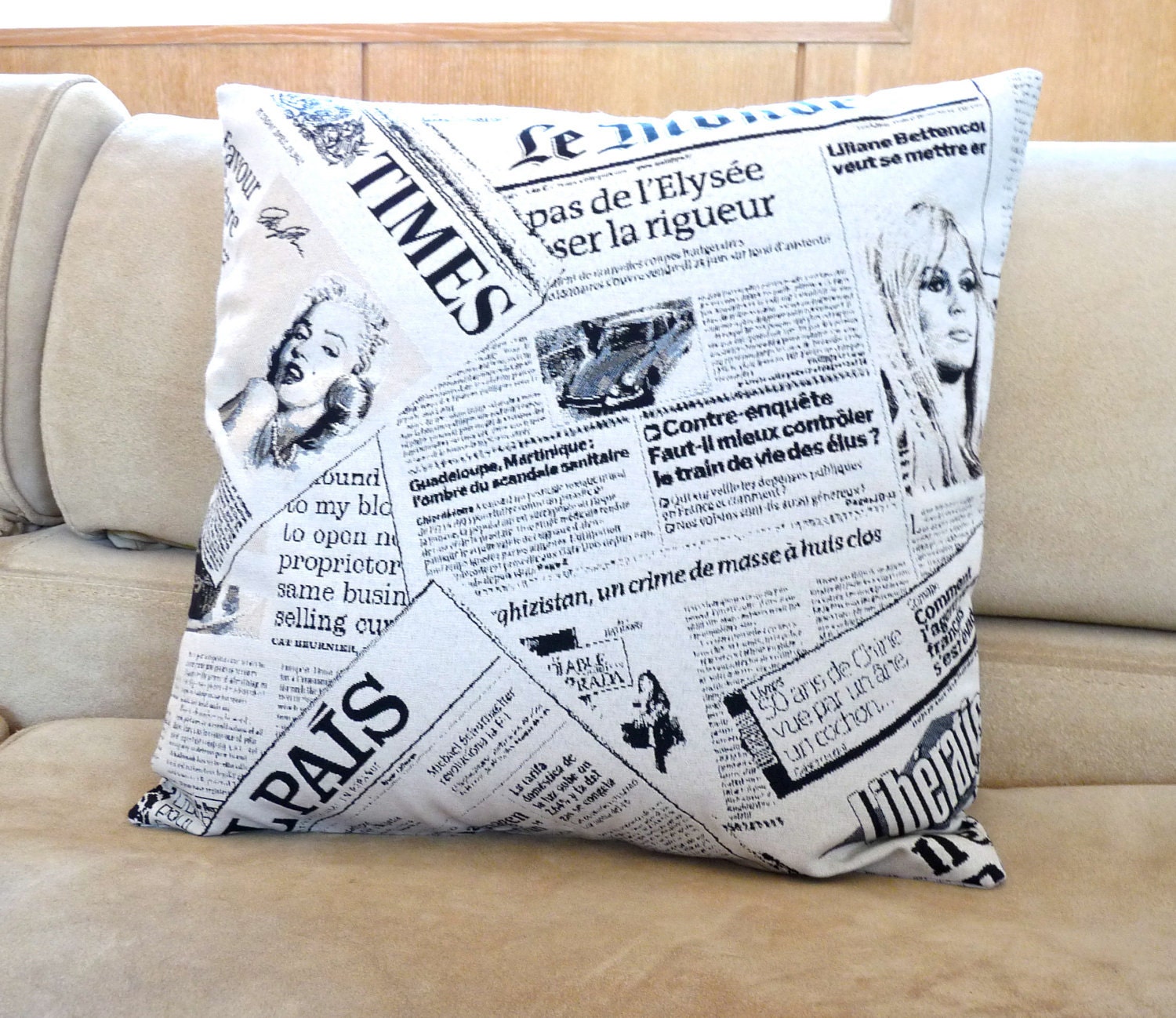 Modern Decorative Cushion Cover 18 x 18 inch - International Newspaper Pillow Case - Headline News Pillow