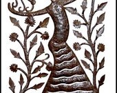 Haitian Woman & Sun Wall Hanging - 30" Haitian Upcycled Steel Drum Metal Art - 1604
