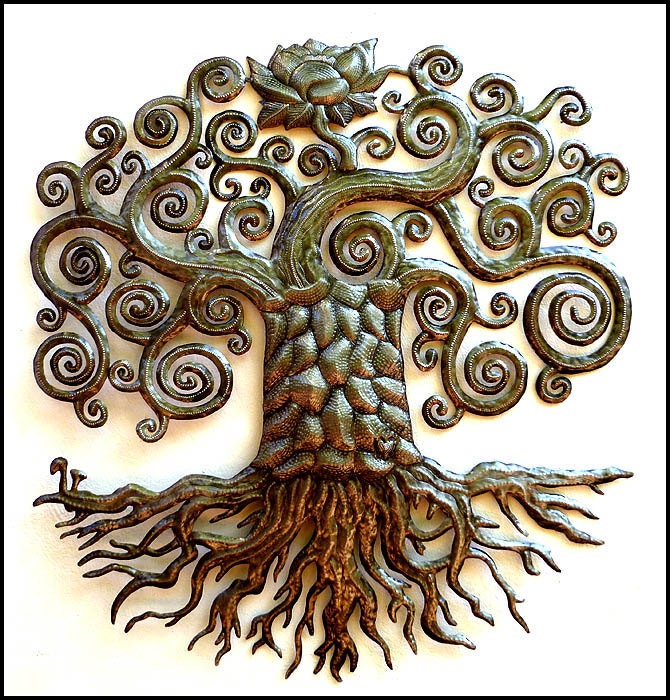 Tree Metal Art Wall Hanging - Haitian Recycled Steel Drum Wall Decor - 424