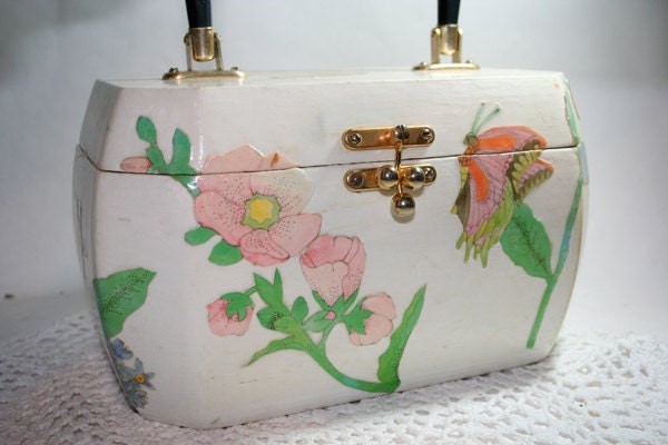 SALE Lovely White Decoupage Box with Butterflies and Flowers