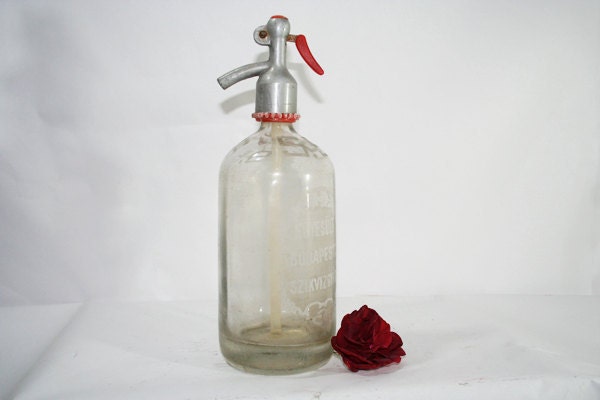Vintage Seltzer Bottle from Budapest, etched