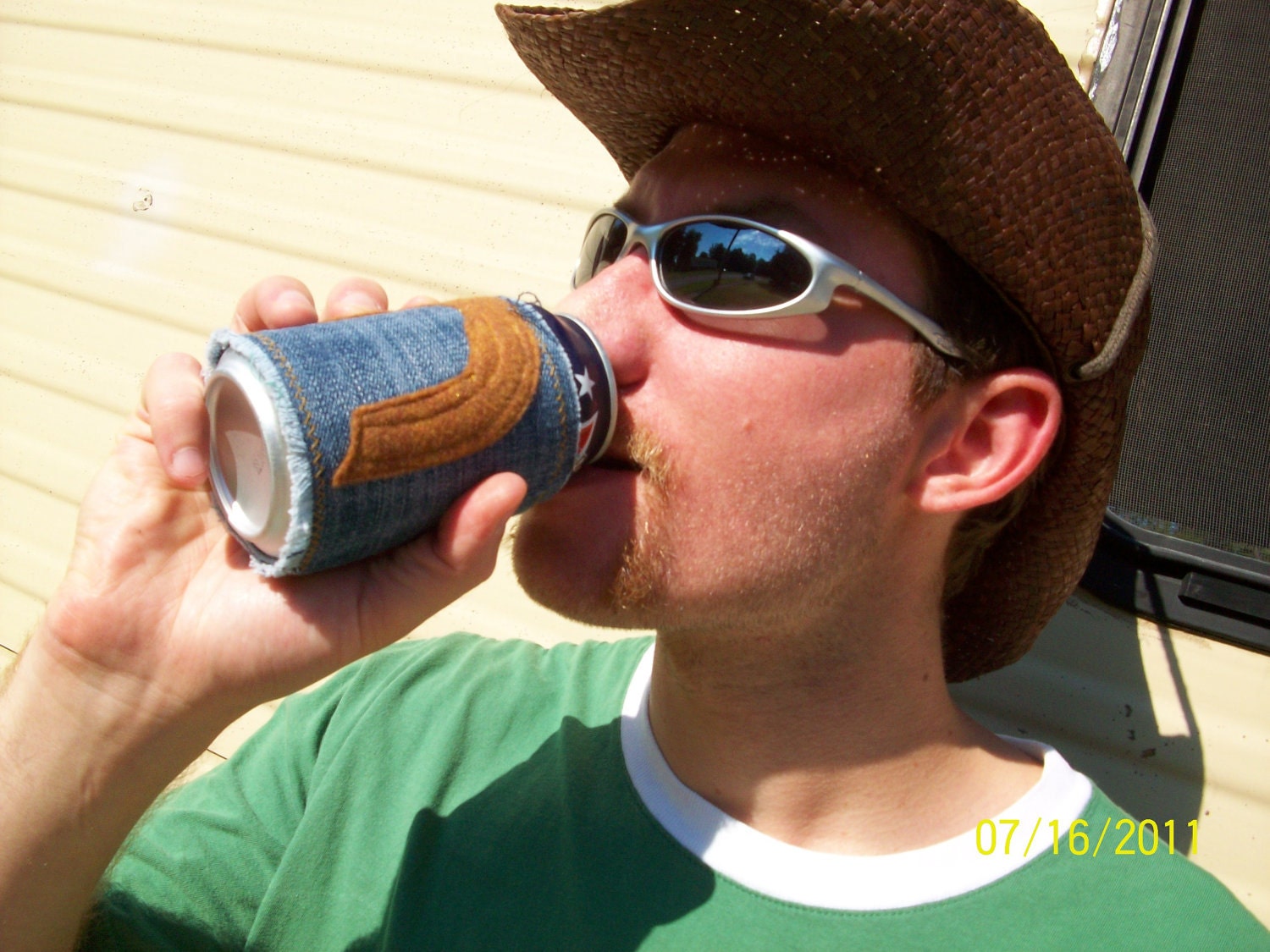 eco friendly "Stache Your Brew" denim custom Mustache wrap by Claudia Fill