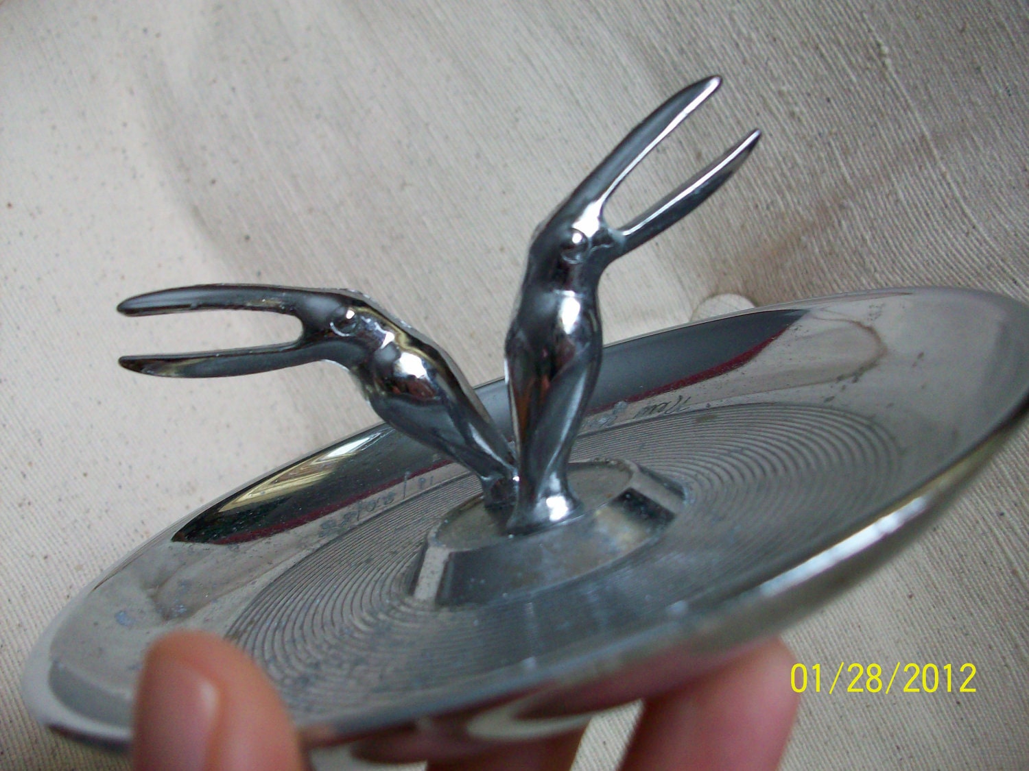 Reserved Vintage art deco ashtray repurposed jewelry holder chrome pelicans by Hamilton 1940s