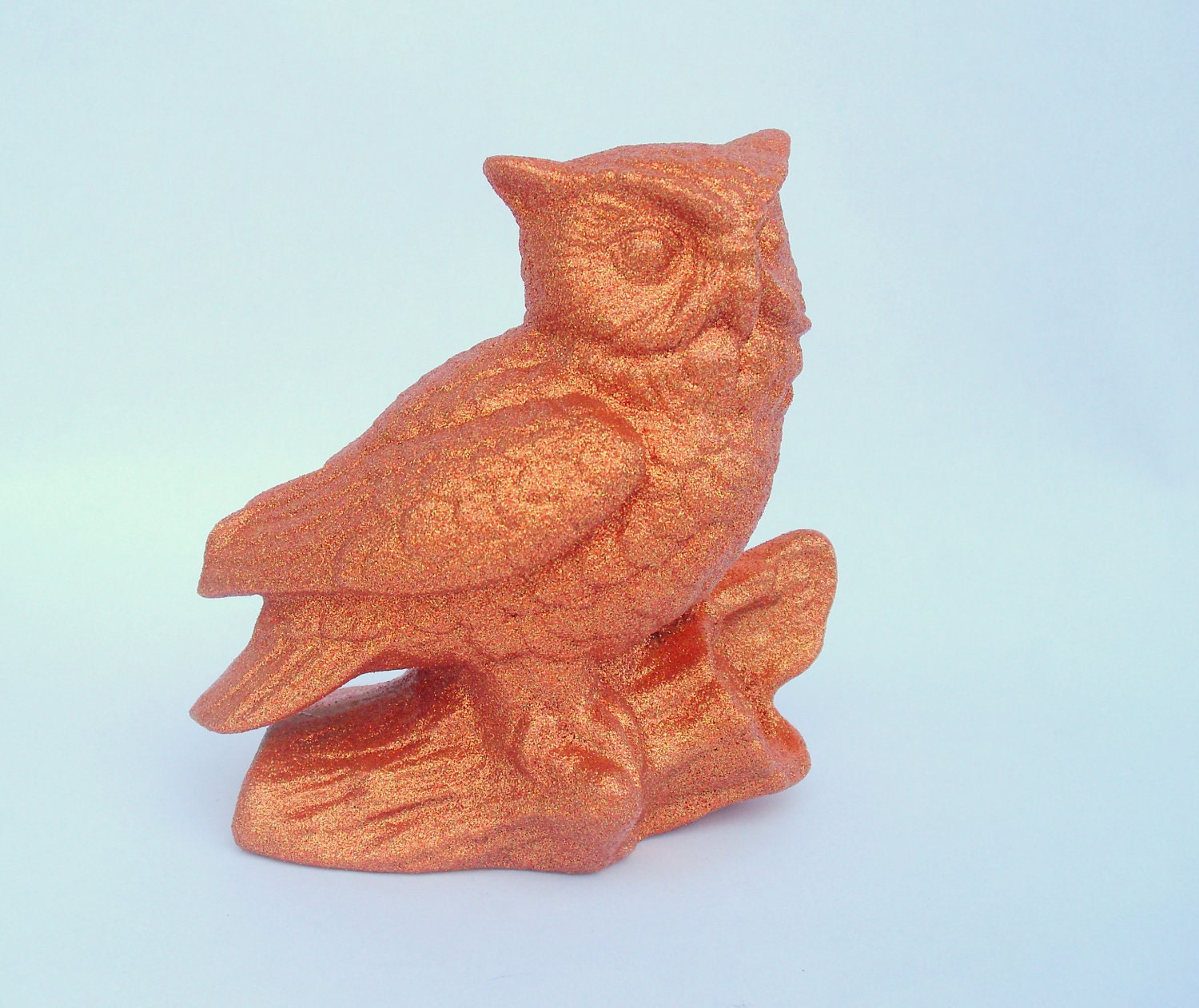 Sparkle Pop Art Owl - upcycled painted shabby chic - glitter citrus orange color shimmer - Disco Lady Bird