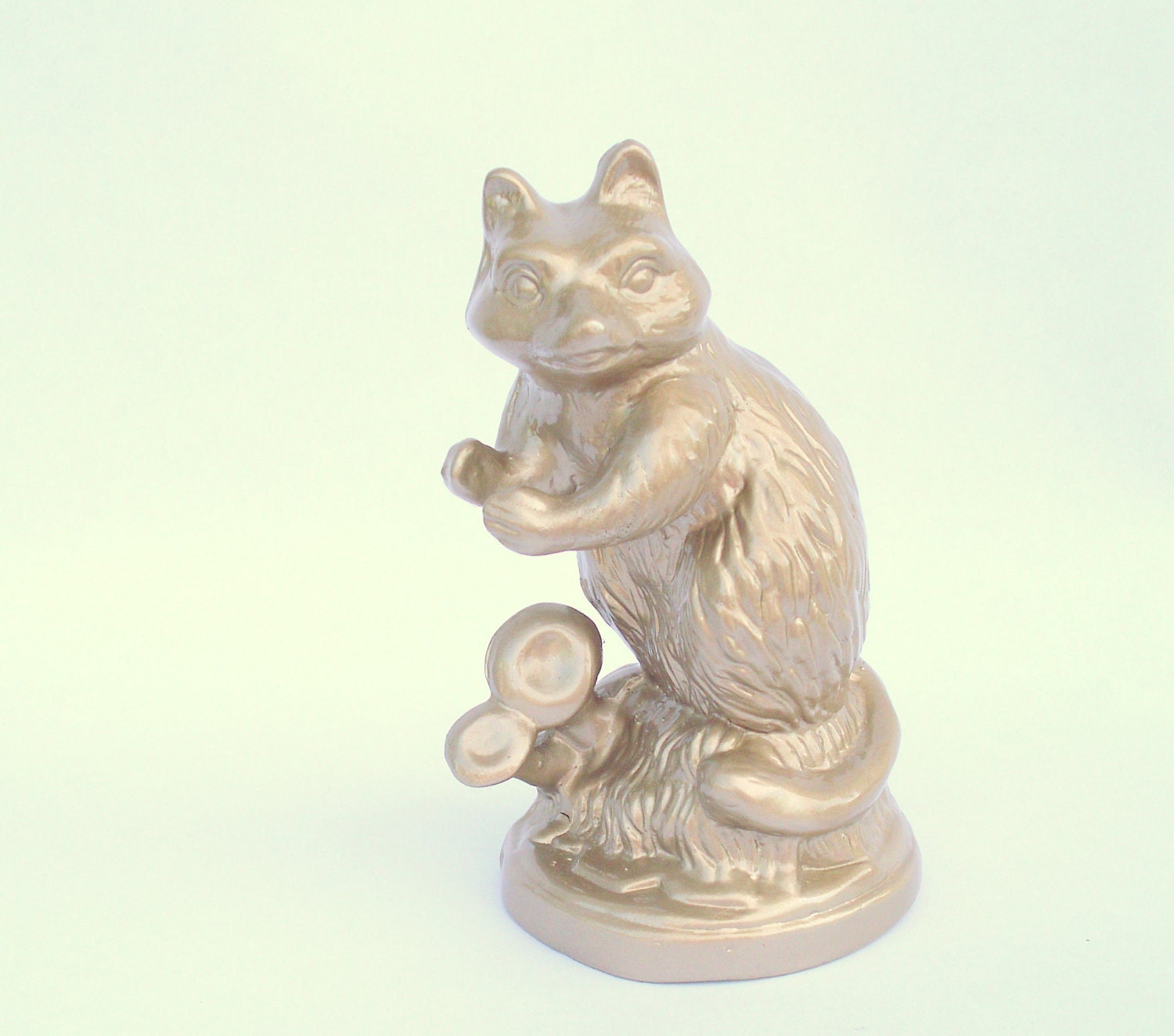 Ritzy Raccoon - painted figurine in metallic Champagne color - upcycled shabby cottage chic - miniature woodland creature