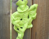 Vintage Court Jester - painted in lime green - upcycled shabby kitsch chic - stringed instrument - ceramic porcelain plaster