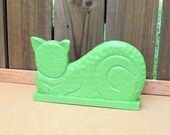 Carved Wooden Cat - upcycled shabby cottage chic - painted feline friend - meow kitten stray - rustic carving