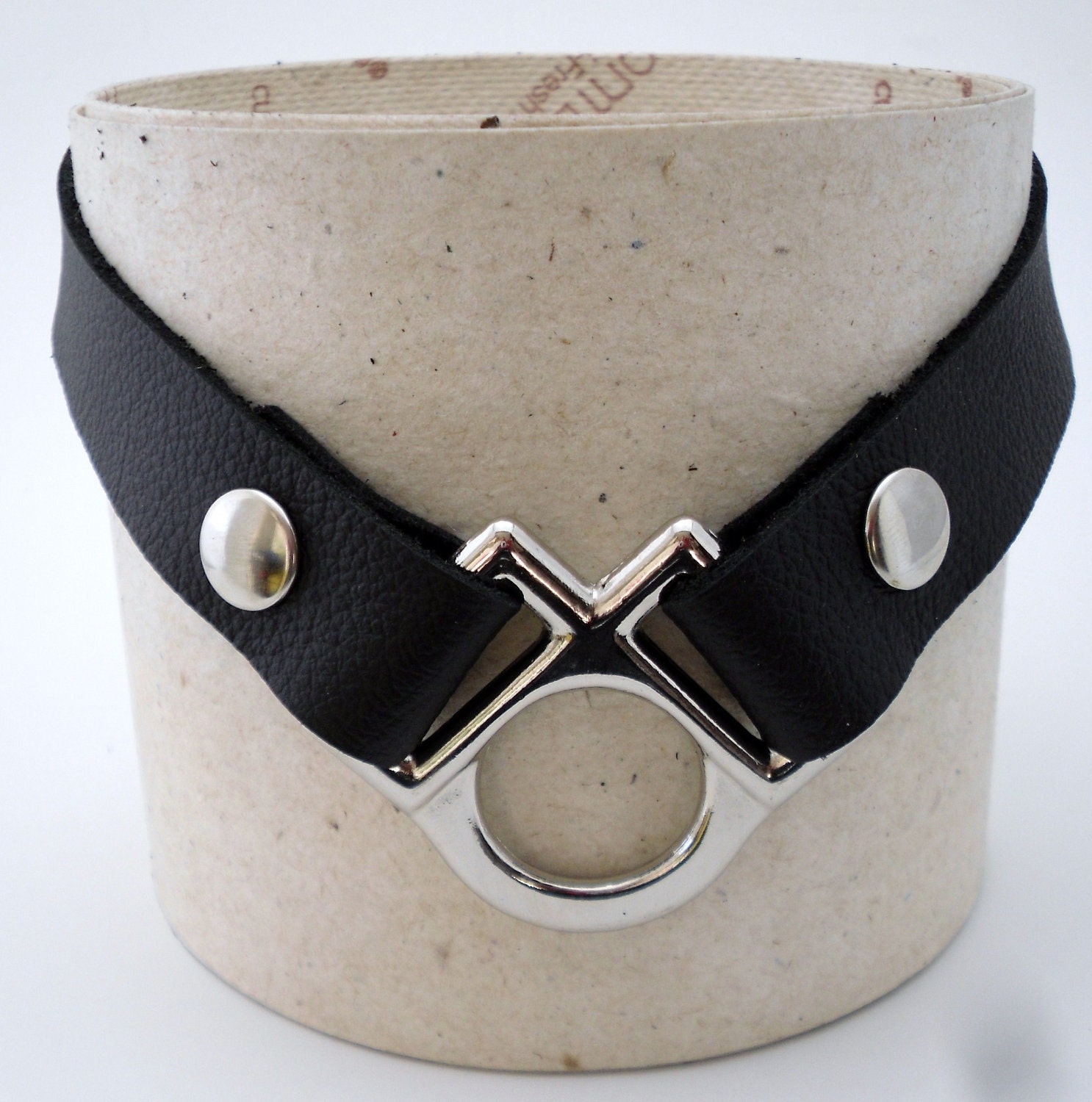 Black leather collar with metal halter BDSM bondage slave collar - Free US Shipping