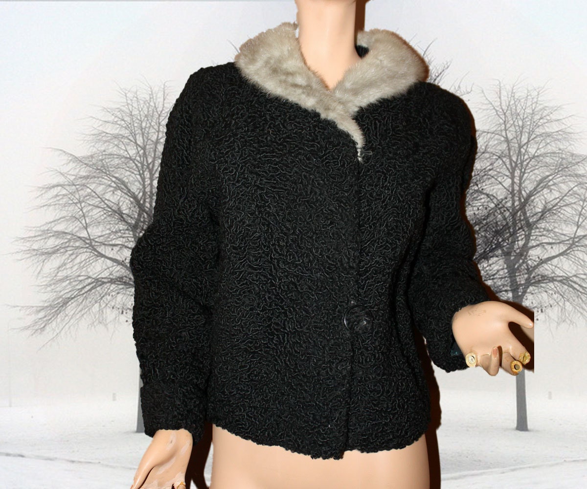 Vintage Fur Jacket Coat Persian Lamb and Mink 1950s
