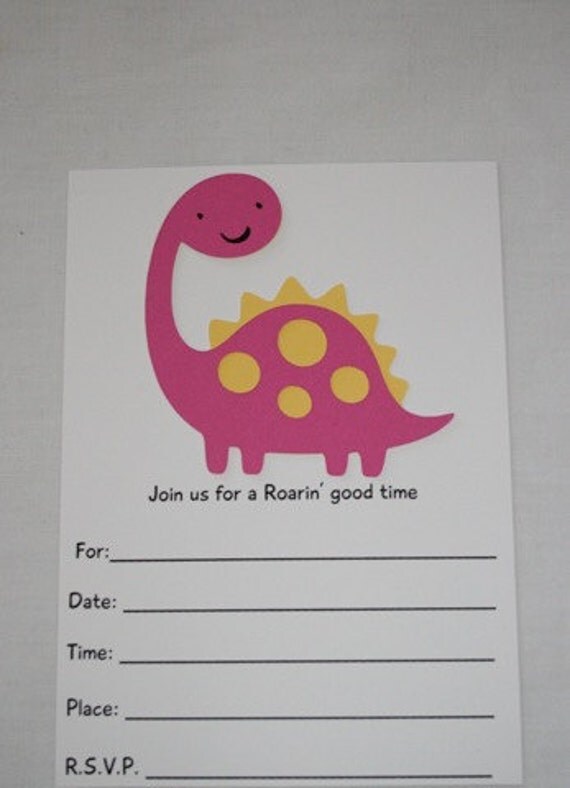 Pink and Yellow dinosaur invitations Il_570xn