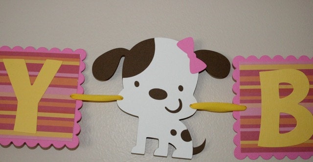 Happy Birthday Girl puppy pink banner