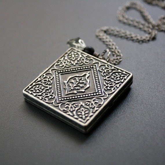 Square Locket Necklace Antique Silver by JewelryDeli on Etsy
