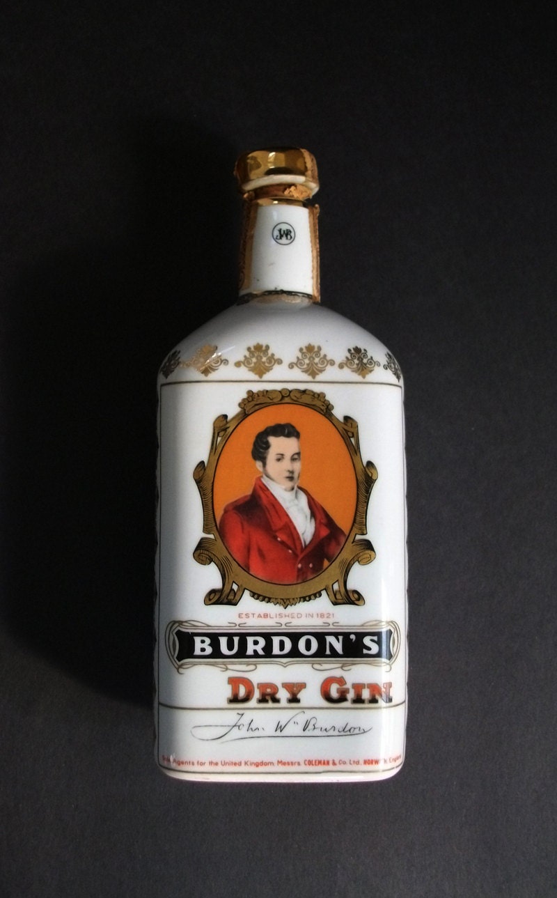 Vintage Santa Clara Porcelain Burdon's Dry Gin Bottle