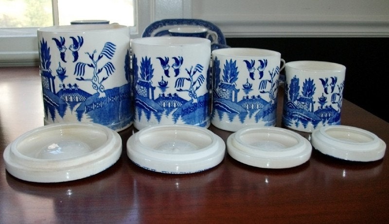 Vintage Blue Willow 8 Piece Canister Set Japan By Lakesidecottage