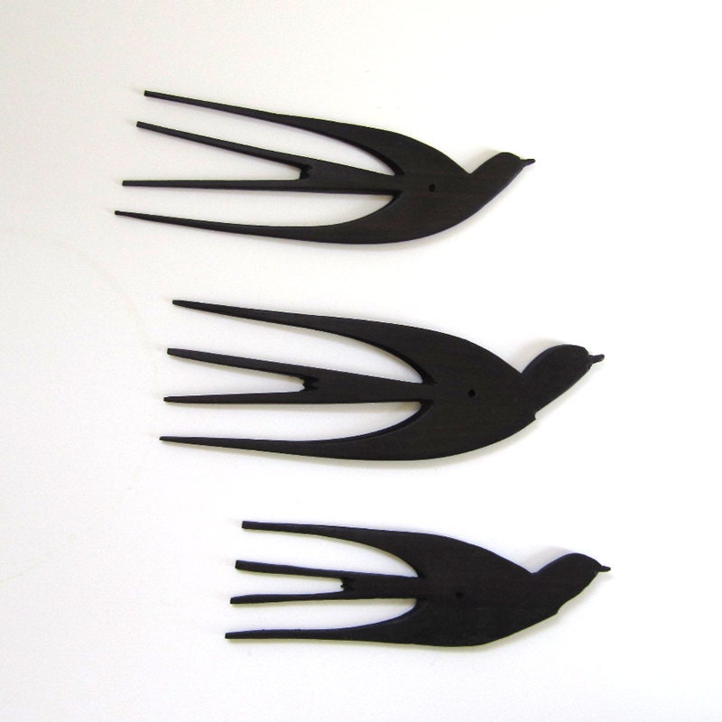 3 Vintage African Ebony Carved Swallow Wall Hangings